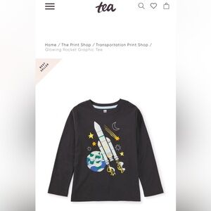 Tea Collection Glowing Rocket Graphic Tee size 12 glow in the dark